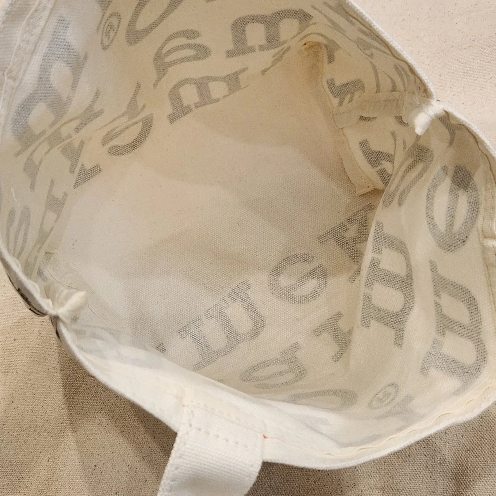 New Marimekko Canvas Tote Bag White Black Logo Lettering Print Small Mini
